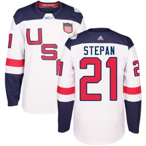 Herren Team USA #21 Derek Stepan Authentic Weiß Heim 2016 World Cup Hockey